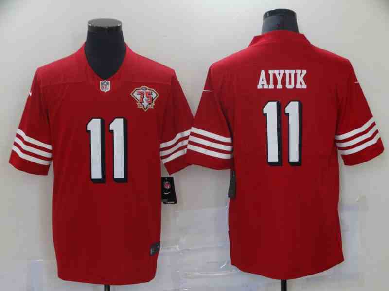 Men San Francisco 49ers 11 Brandon Aiyuk 75th Anniversary Red Throwback Jersey