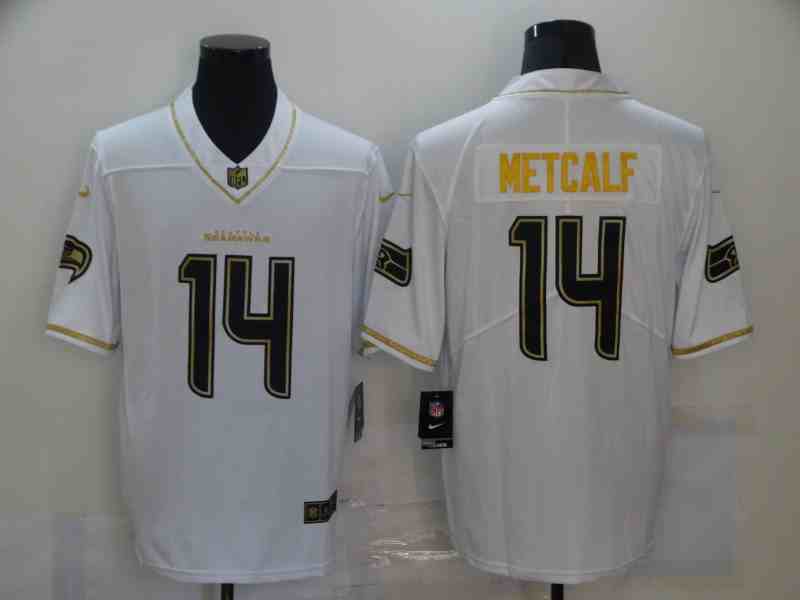 Nike Seahawks 14 D.K. Metcalf white Gold Throwback Vapor Untouchable Limited Jersey