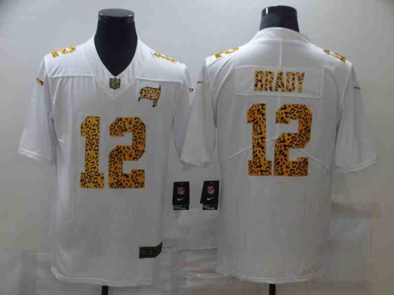 Men's Tampa Bay Buccaneers 12 Tom Brady white  Nike Flocked Leopard Print Vapor Limited NFL Jersey
