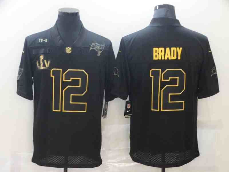 Men's Tampa Bay Buccaneers 12 Tom Brady Black Gold Super Bowl Patch  Salute To Service Stitched NFL Nike Limited Jersey