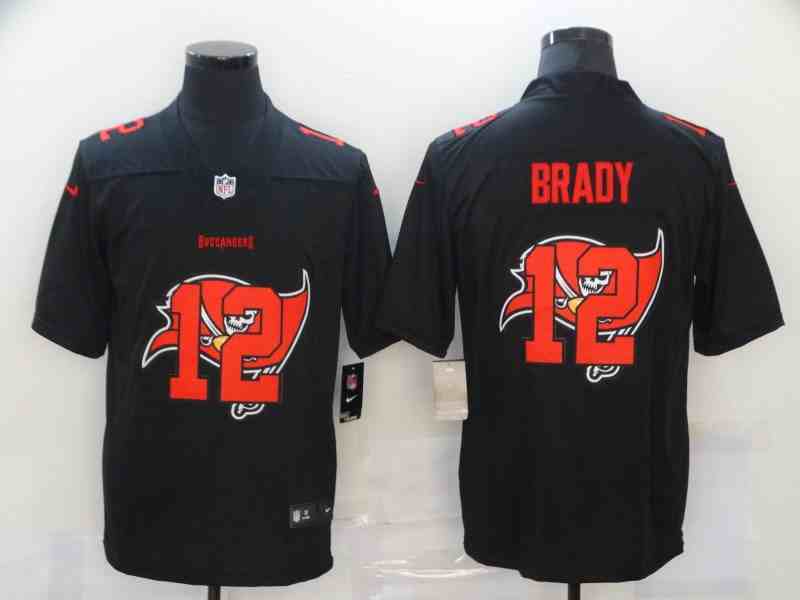 Nike Buccaneers 12 Tom Brady Black Shadow Logo Limited Jerseys