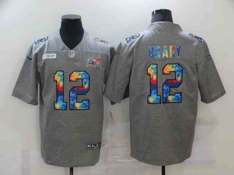 Nike Buccaneers 12 Tom Brady Gray Vapor Untouchable Rainbow Limited Jersey