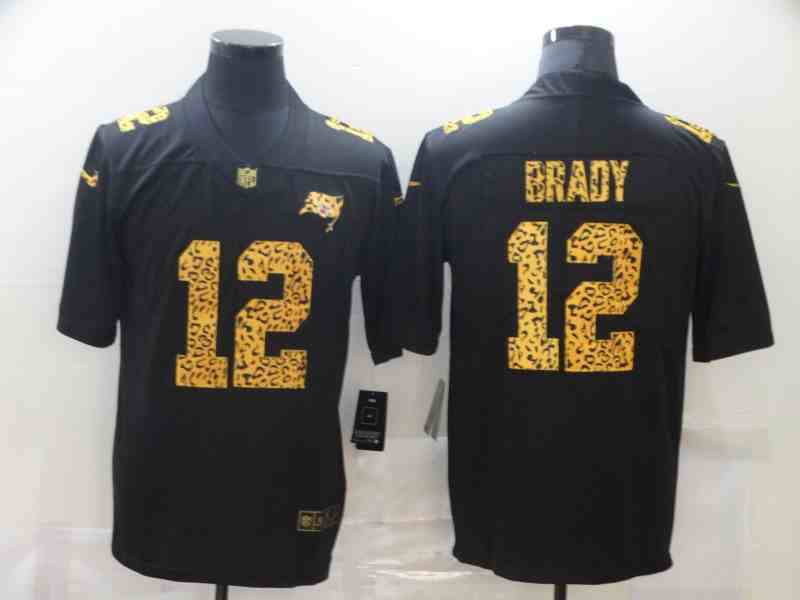 Men's Tampa Bay Buccaneers 12 Tom Brady Black  Nike Flocked Leopard Print Vapor Limited NFL Jersey