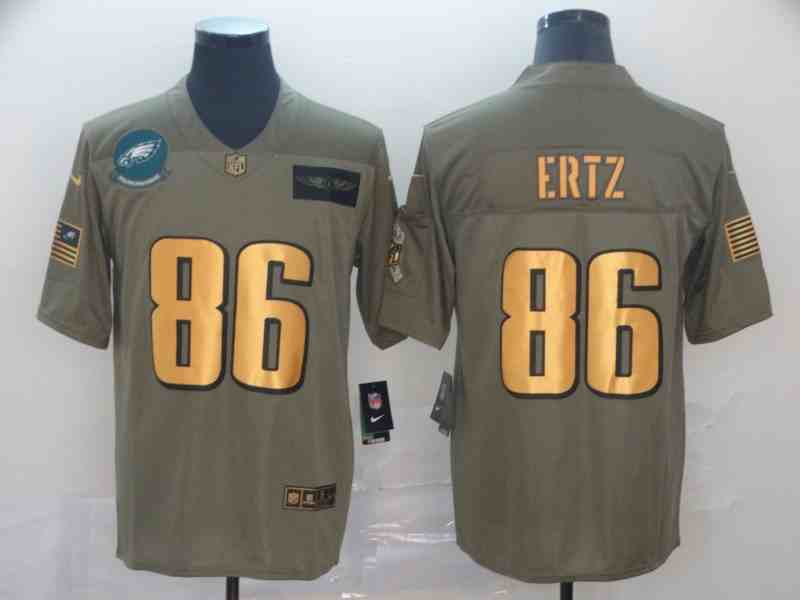 Nike Eagles 86 Zach Ertz 2019 Olive Gold Salute To Service Limited Jersey