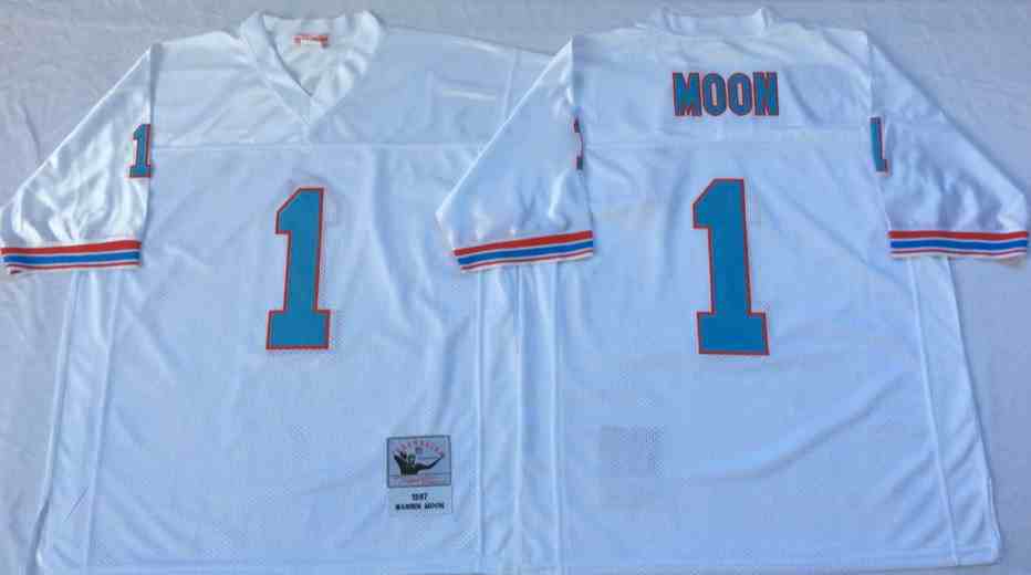 Houston Oilers 1 MOON WhiteThrowback Jerseys