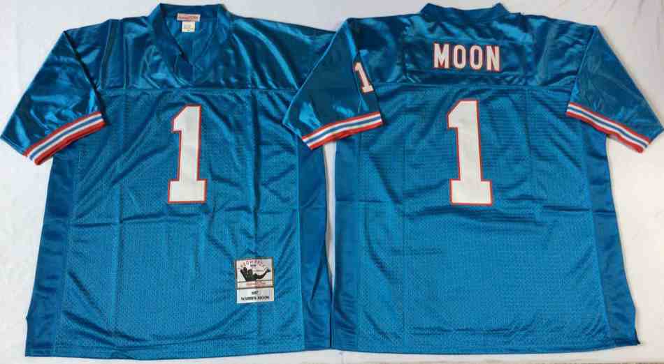 Houston Oilers 1 MOON Blue Throwback Jerseys