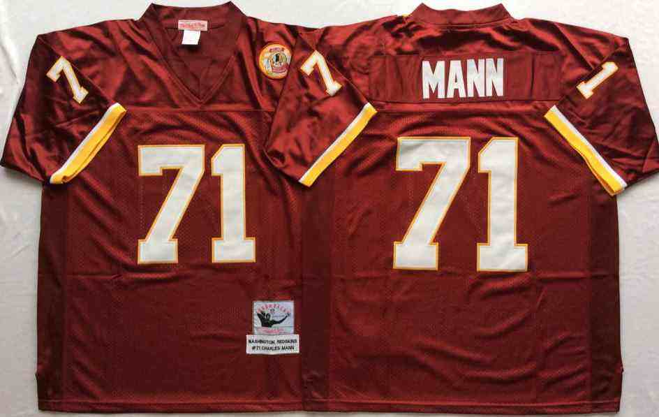 Washington Redskins 71 Charles Mann Throwback Burgundy Jersey