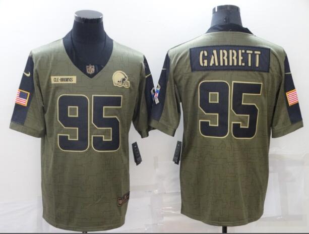 Nike Browns 95 Myles Garrett Olive 2021 Salute To Service Limited Jersey