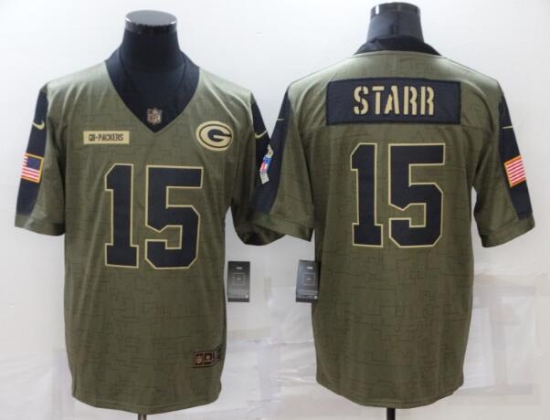 Men's Green Bay Packers 15 Bart Starr Nike Olive 2021 Salute To Service Retired Player Limited Jersey