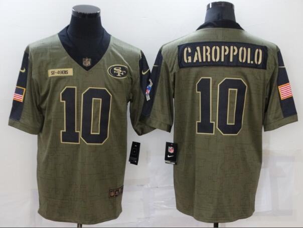 Men's San Francisco 49ers 10 Jimmy Garoppolo Nike Olive 2021 Salute To Service Limited Player Jersey