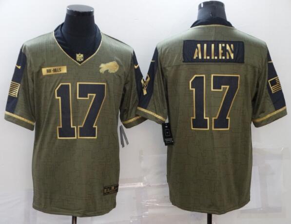 Men's Buffalo Bills 17 Josh Allen Nike Olive Gold 2021 Salute To Service Limited Player Jersey