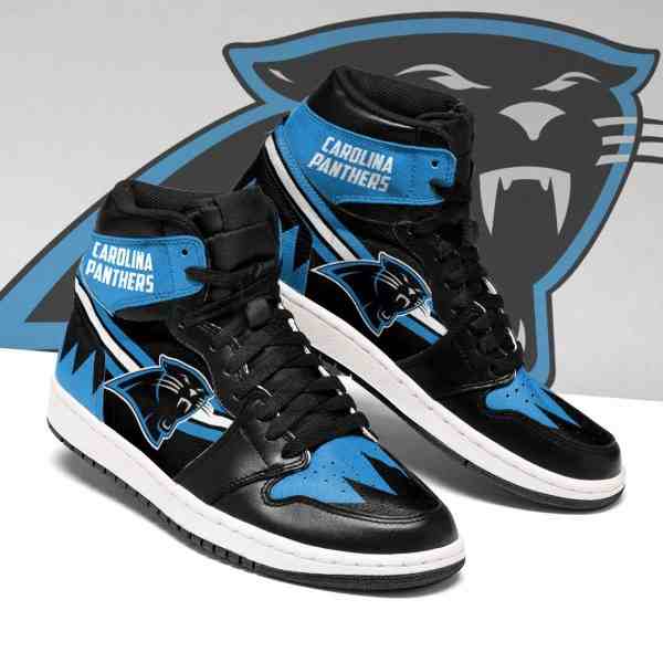NFL Customized  shoes Carolina Panthers High Top Leather AJ1 Sneakers 003 Customized  shoes