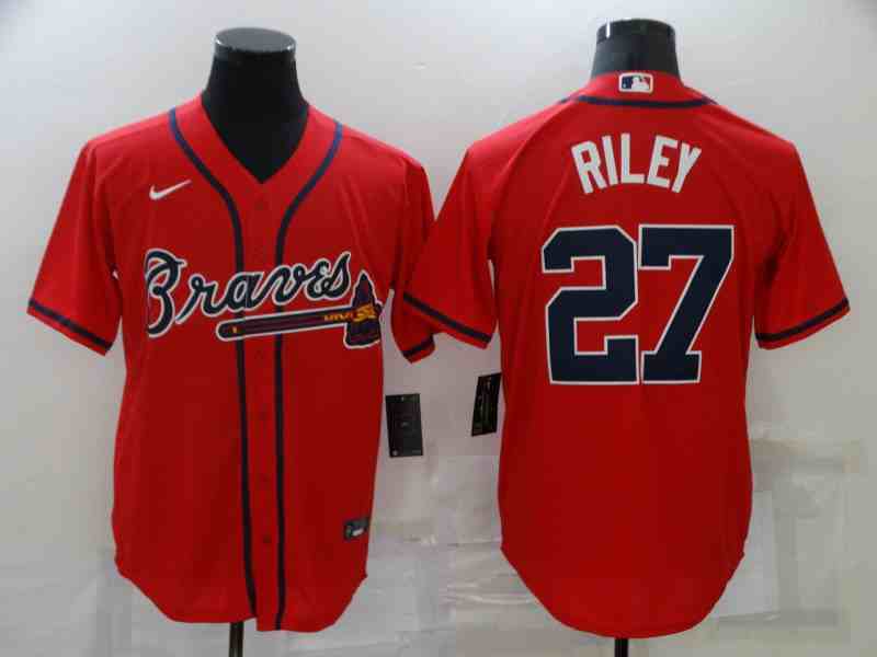 Men's Atlanta Braves 27 Austin Riley Cool Base Red Jersey