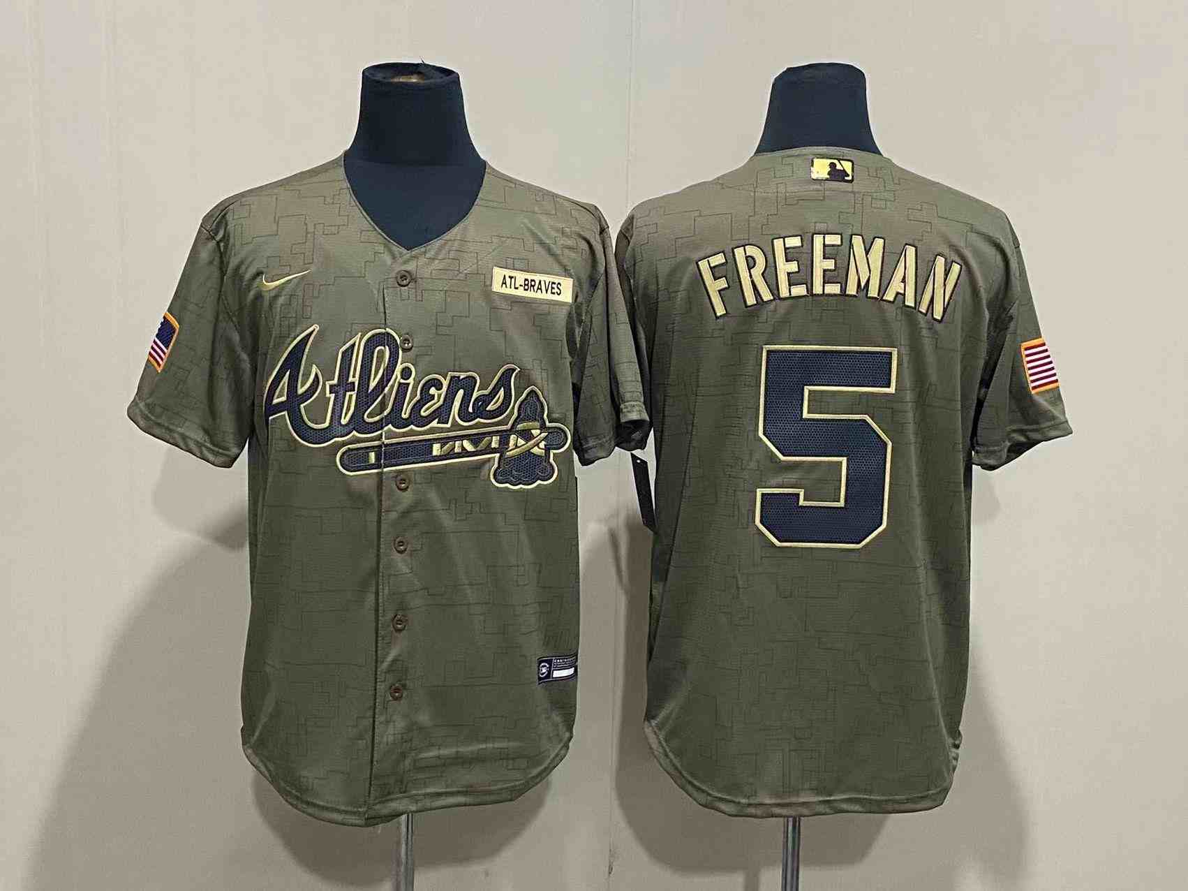 Men's Atlanta Braves 5  Freddie Freeman Nike Olive 2021 Salute To Service Limited Player Jersey