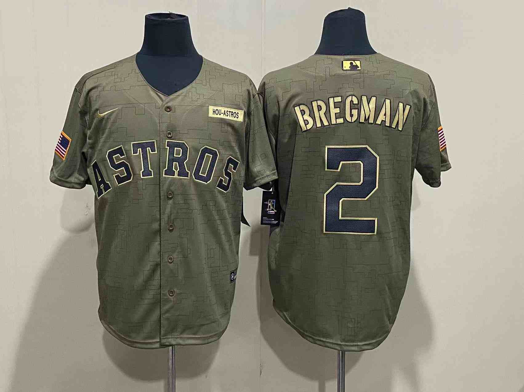 Men's Houston Astros 2 Alex Bregman Nike Olive 2021 Salute To Service Limited Player Jersey