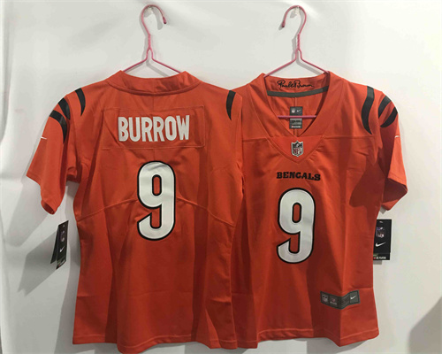 Women Nike Bengals 9 Joe Burrow Orange Vapor Limited Jersey