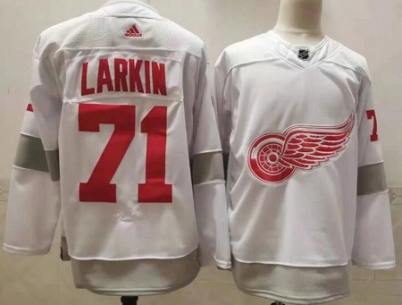 Men's Detroit Red Wings #71 Dylan Larkin White 2021 Reverse Retro Authentic Jersey