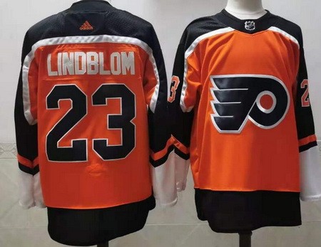 Men's Philadelphia Flyers #23 Oskar Lindblom Orange 2021 Reverse Retro Authentic Jersey