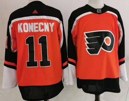 Men's Philadelphia Flyers #11 Travis Konecny Orange 2021 Reverse Retro Authentic Jersey