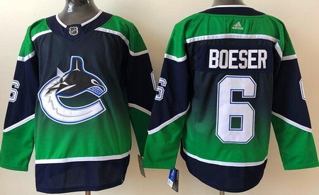 Men's Vancouver Canucks #6 Brock Boeser Navy Green 2021 Reverse Retro Authentic Jersey