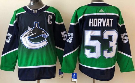 Men's Vancouver Canucks #53 Bo Horvat Navy Green 2021 Reverse Retro Authentic Jersey