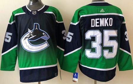 Men's Vancouver Canucks #35 Thatcher Demko Navy Green 2021 Reverse Retro Authentic Jersey