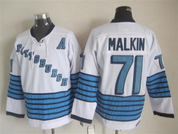 Men's Pittsburgh Penguins #71 Evgeni Malkin White 1967 Throwback Jersey
