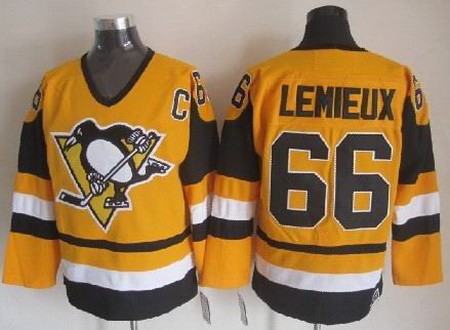 Men's Pittsburgh Penguins #66 Mario Lemieux Yellow Throwback Jersey