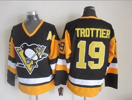 Men's Pittsburgh Penguins #19 Bryan Trottier Black Throwback Jersey