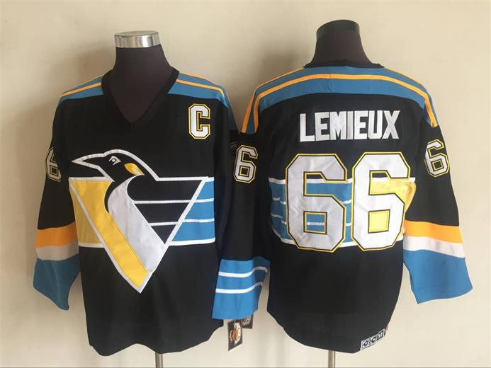 Men's Pittsburgh Penguins #66 Mario Lemieux Black 1992 Throwback Jersey