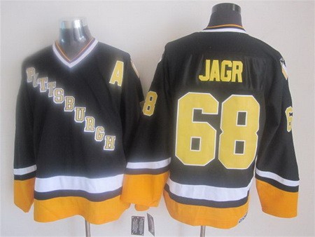Men's Pittsburgh Penguins #68 Jaromir Jagr Black 1990s Throwback Jersey