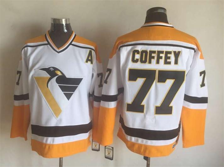 Men's Pittsburgh Penguins #77 Paul Coffey White 1992 Throwback Jersey