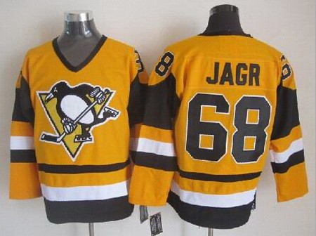 Men's Pittsburgh Penguins #68 Jaromir Jagr Yellow Throwback Jersey