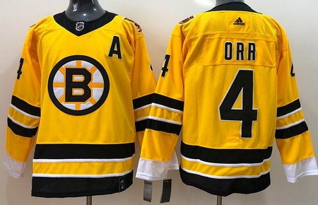 Men's Boston Bruins #4 Bobby Orr Gold 2021 Reverse Retro Authentic Jersey