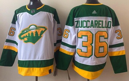 Men's Minnesota Wild #36 Mats Zuccarello White 2021 Reverse Retro Authentic Jersey