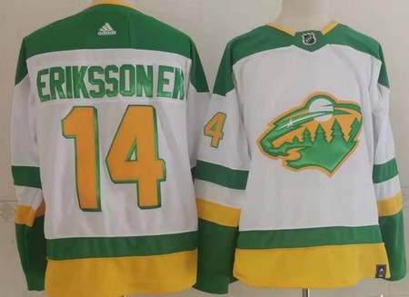 Men's Minnesota Wild #14 Joel Eriksson Ek White 2021 Reverse Retro Authentic Jersey