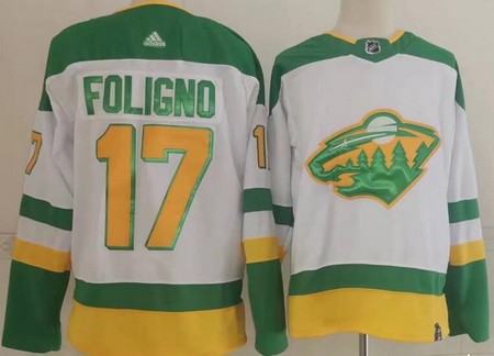 Men's Minnesota Wild #17 Marcus Foligno White 2021 Reverse Retro Authentic Jersey
