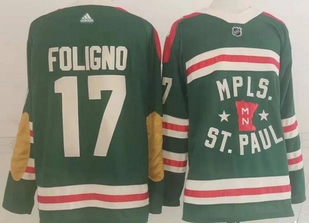Men's Minnesota Wild #17 Marcus Foligno Green 2022 Winter Classic Authentic Jersey