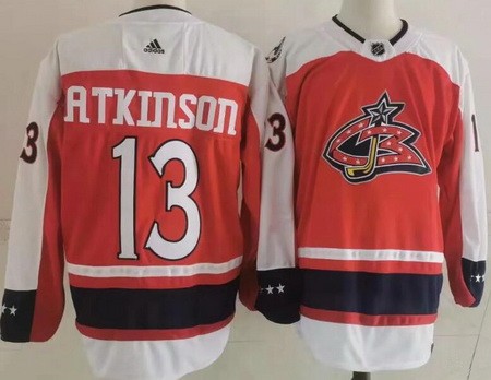 Men's Columbus Blue Jackets #13 Cam Atkinson Red 2021 Reverse Retro Authentic Jersey