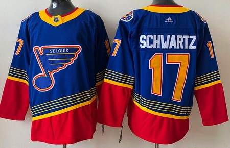 Men's St Louis Blues #17 Jaden Schwartz Blue Red Third Authentic Jersey