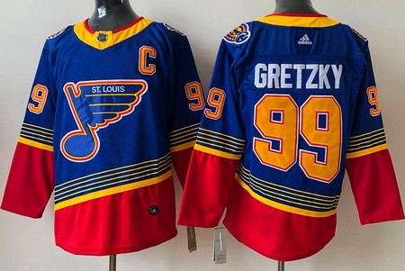 Men's St Louis Blues #99 Wayne Gretzky Blue Red Third Authentic Jersey