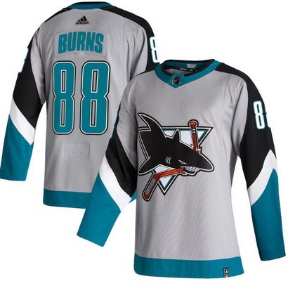 Men's San Jose Sharks #88 Brent Burns Gray 2021 Reverse Retro Authentic Jersey