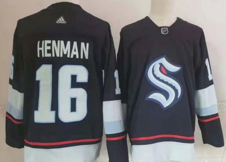 Men's Seattle Kraken #16 Luke Henman Navy Authentic Jersey