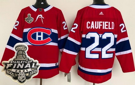 Men's Montreal Canadiens #22 Cole Caufield Red 2021 Stanley Cup Finals Authentic Jersey