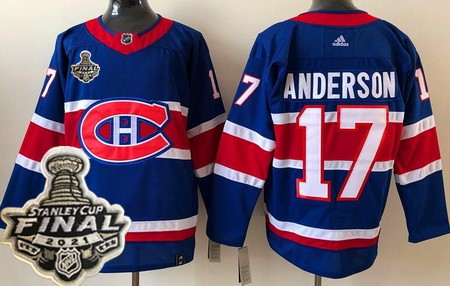 Men's Montreal Canadiens #17 Josh Anderson Blue 2021 Reverse Retro 2021 Stanley Cup Finals Authentic Jersey