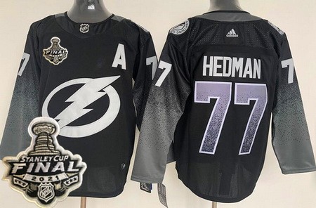 Men's Tampa Bay Lightning #77 Victor Hedman Black Alternate 2021 Stanley Cup Finals Authentic Jersey
