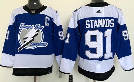 Men's Tampa Bay Lightning #91 Steven Stamkos Blue 2021 Reverse Retro Authentic Jersey
