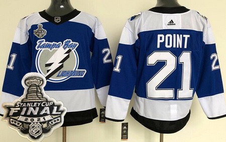Men's Tampa Bay Lightning #21 Brayden Point Blue 2021 Reverse Retro 2021 Stanley Cup Finals Authentic Jersey