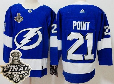 Men's Tampa Bay Lightning #21 Brayden Point Blue 2021 Stanley Cup Finals Authentic Jersey