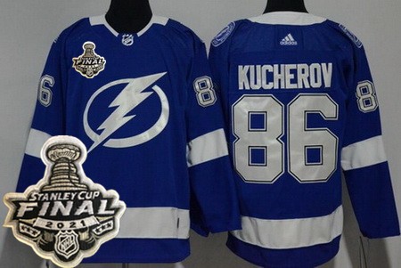 Men's Tampa Bay Lightning #86 Nikita Kucherov Blue 2021 Stanley Cup Finals Authentic Jersey